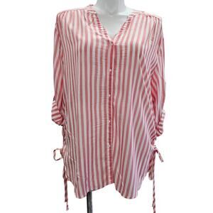 NWT a.n.a. Tunic Blouse Womens Size XL Orange and White Button Down Striped